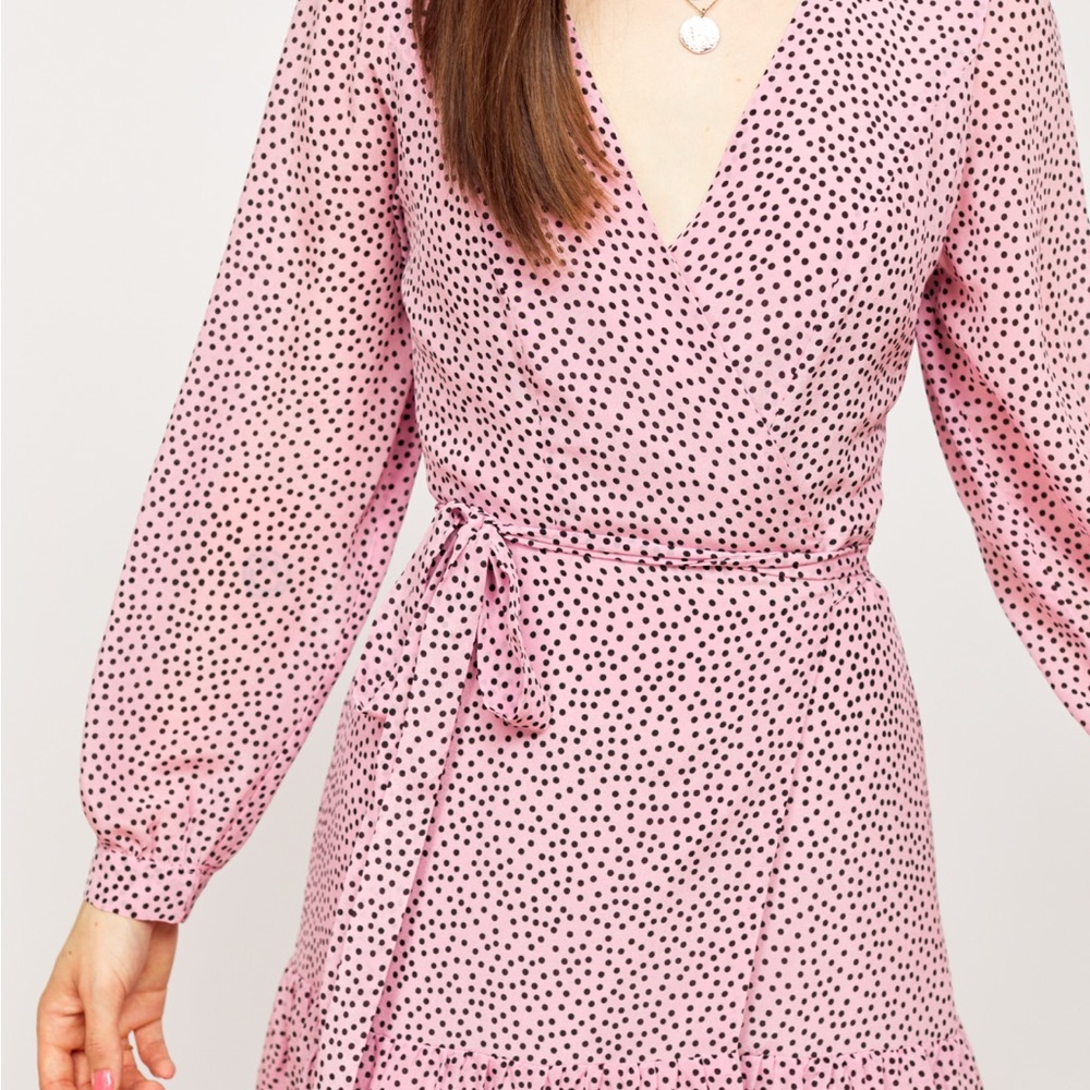 Pink Polka Dot Wrap Dress
